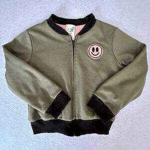 Lily Bleu Girls Happy Face Olive Green Zip-up Lightweight Jacket Size 5